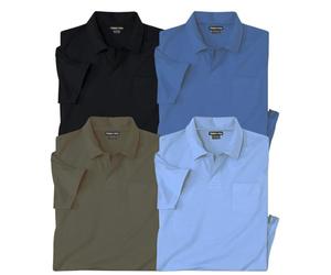 ATLAS FOR MEN - Lot de 4 Polos MC Jersey Unis - L