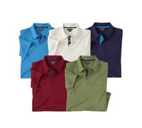 ATLAS FOR MEN -Lot de 5 Polos Homme - Polos Manches Courtes Coton - Confort, Chic, Couleurs Été - Disponible en Grandes Tailles du M au 5XL