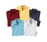 ATLAS FOR MEN -Lot de 5 Polos Homme - Polos Manches Courtes Coton - Confort, Chic, Couleurs Été - Disponible en Grandes Tailles du M au 5XL
