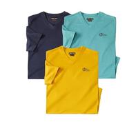 ATLAS FOR MEN Lot Tee Shirt Homme Col V - 3 T-Shirts à Manches Courtes - Confort Ample et Doux -Tee Shirt Homme Lot pour Loisirs Plein Air Été - Disponible en Grandes Tailles du M au 5XL