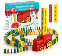 Atlasonix Ensemble de 160 Dominos à partir de 3 Ans pour Enfants, Machine à Jouets Train de Domino - Prépare automatiquement Votre expérience de Rallye de Domino pour garçons et Filles - 8, Rouge