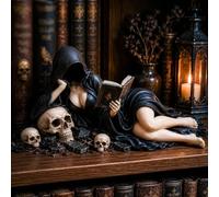 ATLETHIOLOG Figurine Gothique De Lectrice À Capuche, Statue en Résine，2# | Décor Gothique, Décoration Pour Bibliothèque, Sculpture Résine, Ambiance Halloween, Bureau Ou Espace-De-Travail