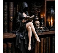 ATLETHIOLOG Figurine Gothique De Lectrice À Capuche, Statue en Résine，3# | Décor Gothique, Décoration Pour Bibliothèque, Sculpture Résine, Ambiance Halloween, Bureau Ou Espace-De-Travail