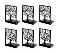 Atliberswo 6 pièces de serre-livres en métal - Serre-livres noir avec motif en forme d'arbre de vie, support de livres pour bureau école maison bibliothèque (18x12x8cm)