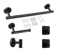 Atliberswo Ensemble Porte-Serviettes, Ensemble Salle de Bain Accessoire, 5 pièces, à Fixer au Mur, Comprenant 1 Porte-Serviettes, 1 Porte-Rouleau de Papier Toilette, 3 Crochets à Serviettes (Noir)