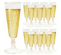 Atliberswo Lot de 20 flûtes à champagne en plastique doré - Avec paillettes dorées - 150 ml - Réutilisables - Pour fêtes, mariages, anniversaires