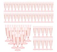 Atliberswo Lot de 50 flûtes à Champagne en Plastique Rose - 150 ml - Réutilisables - Coupe de Champagne Plastique -pour Fêtes, Mariages, Anniversaires