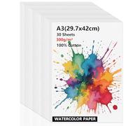 Atliberswo - Papier aquarelle 30 feuilles format A3 300 g/m² - Idéal pour l'aquarelle, la gouache, l'acrylique, le dessin artistique, les œuvres d'art et les loisirs créatifs (DIY)