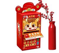 ATM Cash Box - 7.09 Inches Lunar New Year Money Holder | Chinese Red Envelope ATM, Festive Savings Bank For Men, Women, Teens, Husband, Wife, And Family