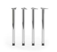 ATM Lot de 4 Pieds de Table 82cm Pieds de Cuisine Réglables en Hauteur Métal Pieds de Meubles Ø 60mm pour Plan de Travail Îlot Central Support Rond Robuste - Chrome Brillant