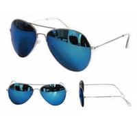 ATM PURECITY© - Lunettes de Soleil Aviateur Pilote FBI - Monture Métal Argenté Verres Miroir Bleu - Homme Femme Tendance