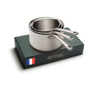 Atma - Lot de 3 Casseroles Inox 3 Plis avec Couvercles (16, 18, 20 cm) - Cuisson Homogène - Sans PFAS, PFOA, PTFE - Graduation, Bords Verseurs - Tous Feux Dont Induction - Fabriqué en France