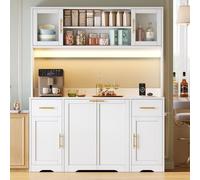 ATMKGX Meuble de Rangement Cuisine avec Plateau de Travail et tiroirs, Haut Buffet Cuisine avec Bandes LED, Armoire à poubelles Double avec bac Extensible pour déchets, Armoire Cuisine