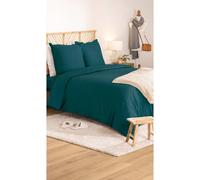 Atmosphera Parure de lit en percale de coton bleu égéen 260 x 240 cm