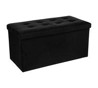 Atmosphera - Banc Coffre de Rangement Pliant Lysandre Noir Effet Velours - L 76 cm, Assise Capitonné - pour Salon, Chambre, Entrée