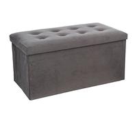 Atmosphera - Banc Coffre Pliant 2 Places Lysandre Gris Velours, 76 cm, Capitonné - pour Chambre, Salon, Entrée