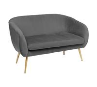 Banquette 2 Places En Velours Gris Plissé Et Pieds En Métal Doré -L124xp74xh76cm Gris