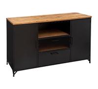 Atmosphera - Buffet Industriel Cierna Noir et Bois - L 140 cm, 2 Portes, Porte-Verres - Meuble de Rangement pour Salon, Salle à Manger