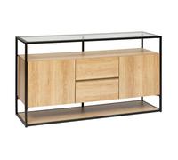 Atmosphera - Buffet 2 portes et 2 tiroirs effet bois et verre ALDEA - Beige
