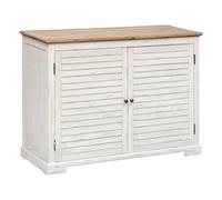 Atmosphera - Buffet Bas Olbia - Blanc Cérusé et Bois Naturel - 110 cm - 2 Portes en Acacia - pour Salon, Cuisine, Meuble de Rangement