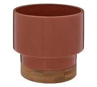 Atmosphera - Cache-pot en pot en céramique et bambou H16cm orange