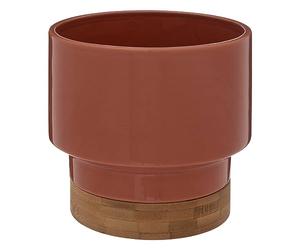 Atmosphera - Cache-pot en pot en céramique et bambou H16cm orange