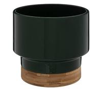 Atmosphera - Cache-pot en pot en céramique et bambou H16cm vert foncé