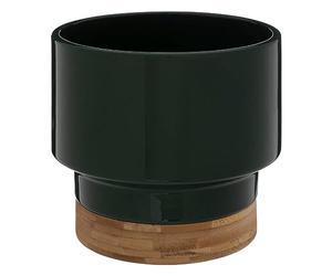 Atmosphera - Cache-pot en pot en céramique et bambou H16cm vert foncé