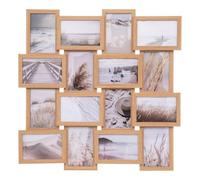 Atmosphera - Cadre Photos Pêle-Mêle Mural Bois Naturel, 58 x 58 cm, Pour 16 Photos - Décoration Pour Salon, Chambre