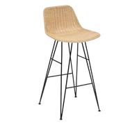 Atmosphera - Chaise de Bar May Beige et Noir - H 90 cm - Rotin Tressé et Pieds en Métal - pour Cuisine, Îlot Central, Tabouret Haut