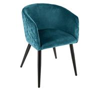 Atmosphera Fauteuil Marlo – velours bleu canard, pieds en métal noir