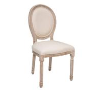 Atmosphera - Chaise Médaillon Cléon Beige Lin et Bois Patiné, L 49 x P 56 x H 96 cm, Assise Rembourrée - pour Salle à Manger, Salon, Bureau