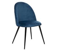Atmosphera - Chaise Slano - Bleu - Velours - Pieds métal Noir
