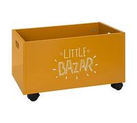 Atmosphera - Coffre à Jouets à roulettes en Bois 48x28cm Jaune Ocre