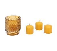 Atmosphera - Coffret photophore et 4 bougies oudy 7x8cm jaune