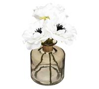 Atmosphera - Composition anémone Artificielle - Vase en Verre - H20 cm - Kaki