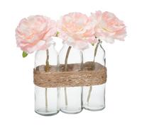Atmosphera - Composition de 3 Roses artificielles en Tube Vase en Verre - H23 cm