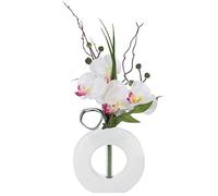 Atmosphera - Composition d'orchidées artificielles - Vase en céramique - Blanc H44 cm - Modèle 2