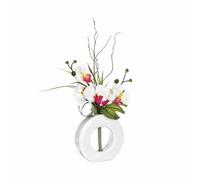 Atmosphera Composition Florale Vase Blanc - Hauteur 44 cm - Orchidée Fleur Rose