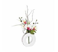 Atmosphera - Composition florale vase blanc - Hauteur 44 cm - Orchidée fleur rose