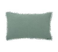 Atmosphera - Coussin Décoratif Widdy Vert Céladon 50 x 30 cm, Tissu Nid d'abeille et Franges, Déhoussable - pour Salon, Chambre, Style Bohème