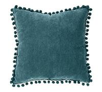 Atmosphera - Coussin déhoussable à Pompons 40x40 cm Bleu Canard