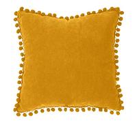 Atmosphera - Coussin déhoussable à Pompons 40x40 cm Ocre