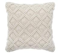 Atmosphera – Coussin design ethnique macramé Été Indien 40 x 40 cm Beige déhoussable