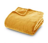 Atmosphera - Plaid uni en Flanelle - Jaune Moutarde 180x230 cm