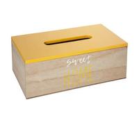 Atmosphera Créateur d'intérieur Boite à Mouchoir en Bois avec Message - Jaune Et Beige - L 23 X L 13,5 X H 9 Cm