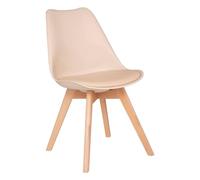 Atmosphera Créateur d'Intérieur - Chaise Baya Beige - Plastique et Hêtre - Salle à Manger, Cuisine, Bureau, Salon - Confortable Coussin Intégré