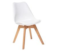 Atmosphera Créateur d'Intérieur - Chaise Baya Blanc - Plastique et Hêtre - Salle à Manger, Cuisine, Bureau, Salon - Confortable Coussin Intégré
