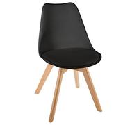 Atmosphera Créateur d'Intérieur - Chaise Baya Noir - Plastique et Hêtre - Salle à Manger, Cuisine, Bureau, Salon - Confortable Coussin Intégré