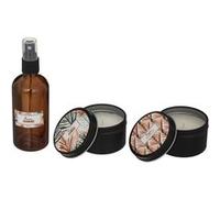 Coffret senteur Ambre et Vanille Spray parfum et 2 Bougies pot en métal